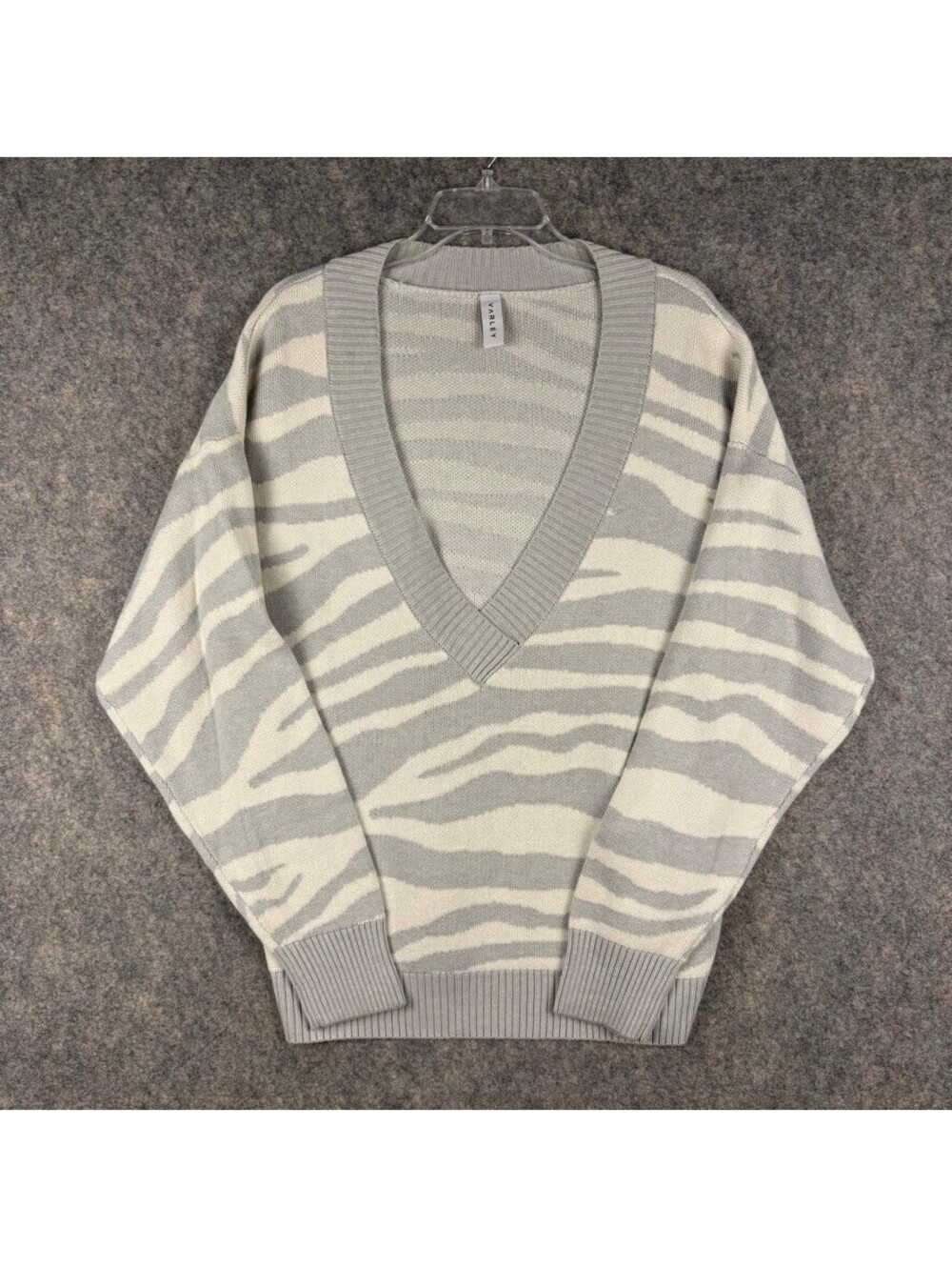 Varley Calvert Gray/White Zebra Stripe V-Neck Sweater Size S         329